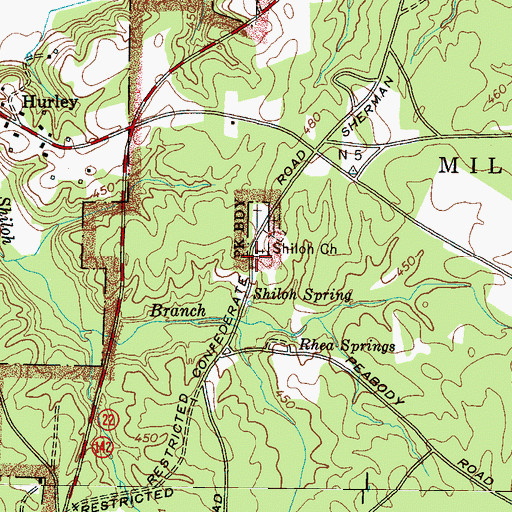 Topographic Map of Shiloh Church, TN