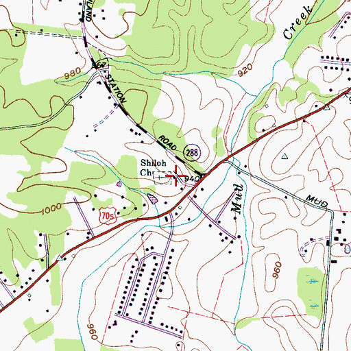 Topographic Map of Shiloh Church, TN