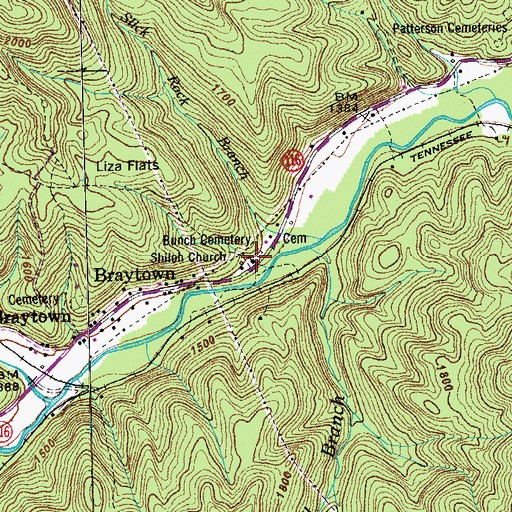 Topographic Map of Shiloh Church, TN