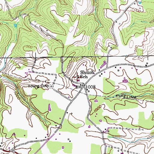 Topographic Map of Shiloh School, TN