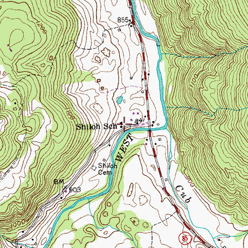 Topographic Map of Shiloh School, TN