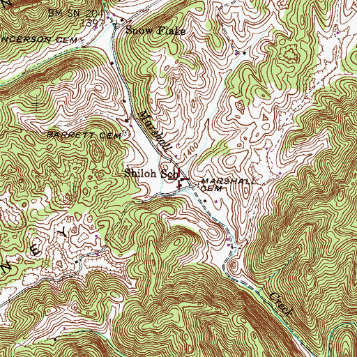 Topographic Map of Shiloh School, TN
