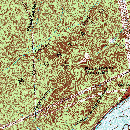 Topographic Map of Shingle Mountain, TN