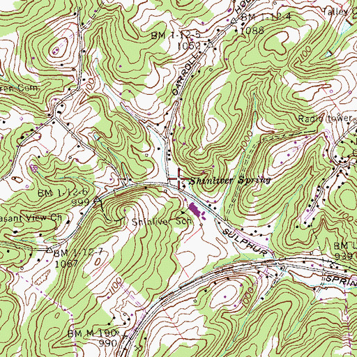 Topographic Map of Shinliver Spring, TN
