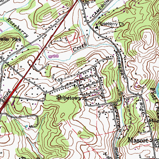 Topographic Map of Shipetown, TN