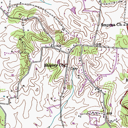 Topographic Map of Shipley Church, TN