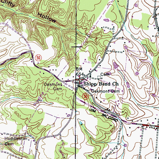 Topographic Map of Shipp Bend Church, TN