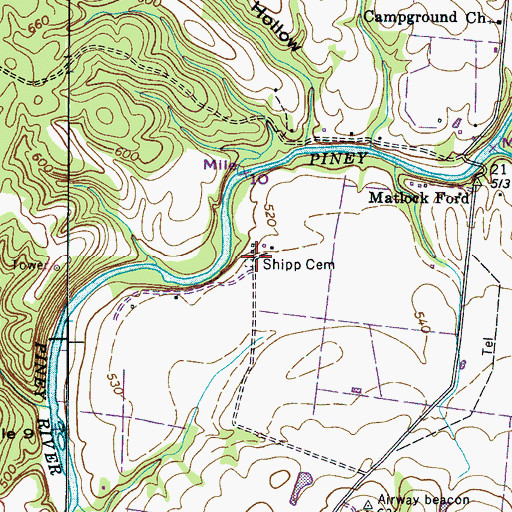 Topographic Map of Shipp Cemetery, TN