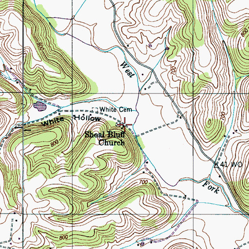 Topographic Map of Shoal Bluff Church, TN