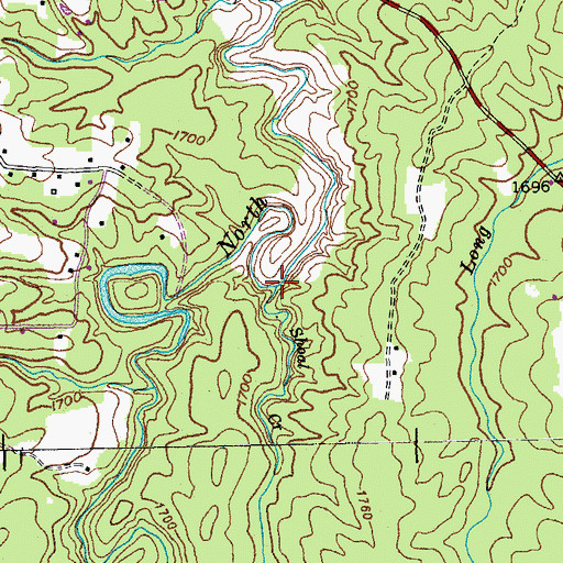 Topographic Map of Shoal Creek, TN