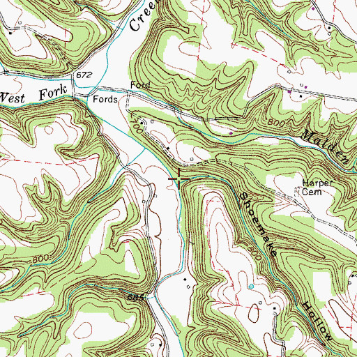 Topographic Map of Shoemake Hollow, TN