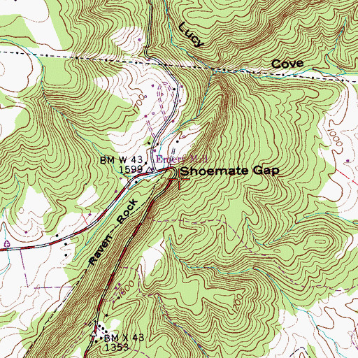 Topographic Map of Shoemate Gap, TN