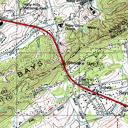 Topographic Map of Shooks Gap, TN