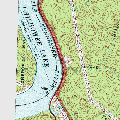 Topographic Map of Shop Creek, TN