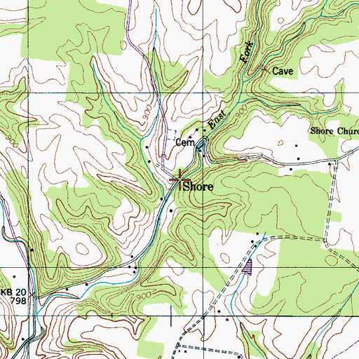 Topographic Map of Shore, TN