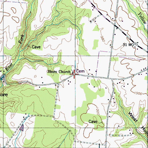 Topographic Map of Shore Church, TN