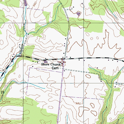 Topographic Map of Shore Church, TN