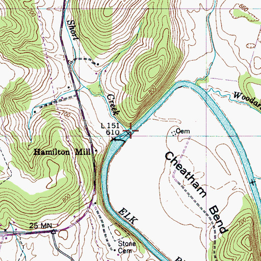 Topographic Map of Short Creek, TN