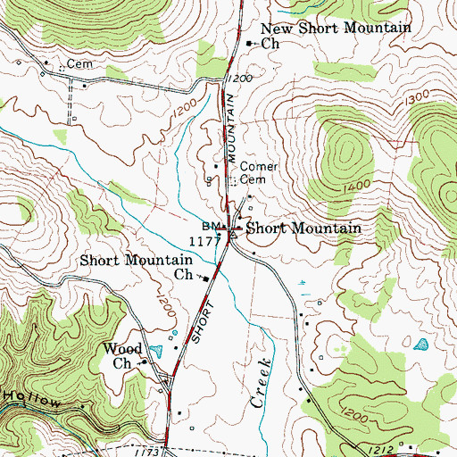 Topographic Map of Short Mountain, TN