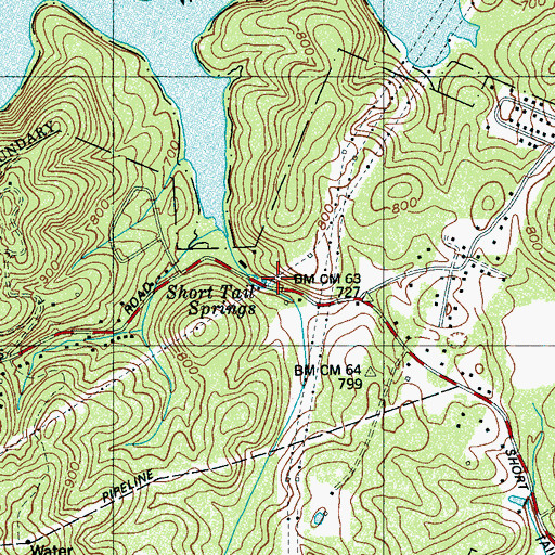 Topographic Map of Short Tail Springs, TN