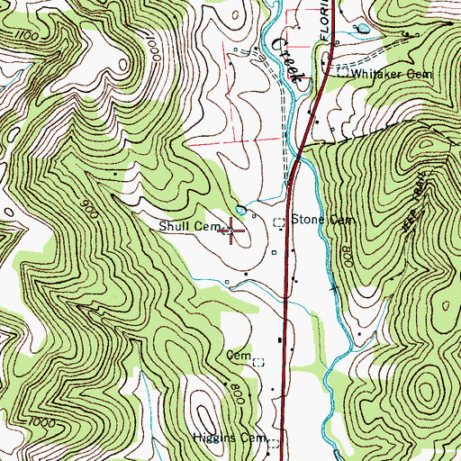 Topographic Map of Shull Cemetery, TN