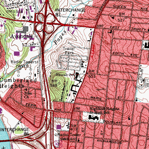 Topographic Map of Shwab Enhanced Option Elementary School, TN