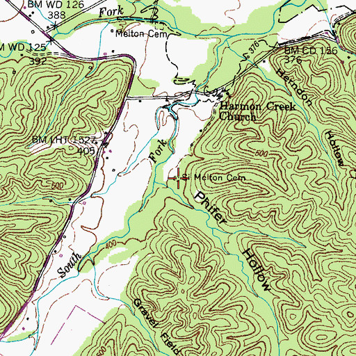Topographic Map of Si Melton Cemetery, TN