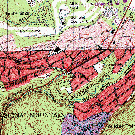 Topographic Map of Signal Mountain, TN