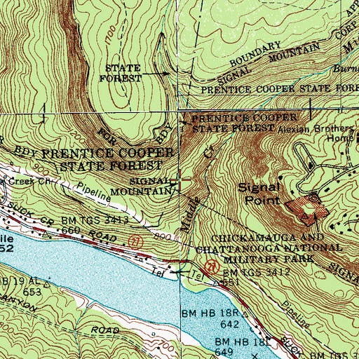 Topographic Map of Signal Mountain, TN