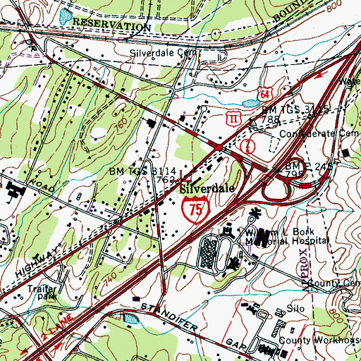 Topographic Map of Silverdale, TN