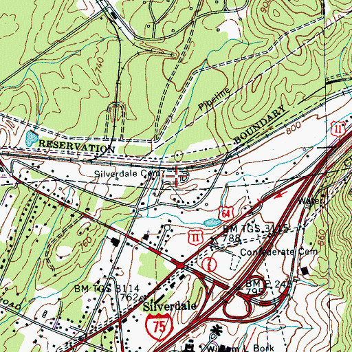 Topographic Map of Silverdale Cemetery, TN