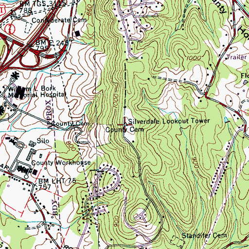 Topographic Map of Silverdale Lookout Tower Cemetery, TN