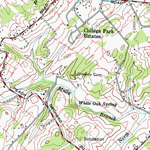 Topographic Map of Simerly Cemetery, TN