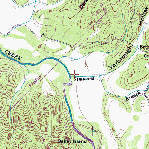 Topographic Map of Simmons Branch, TN