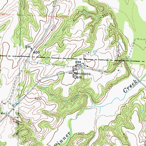 Topographic Map of Simmons Cemetery, TN