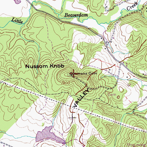 Topographic Map of Simmons Cemetery, TN
