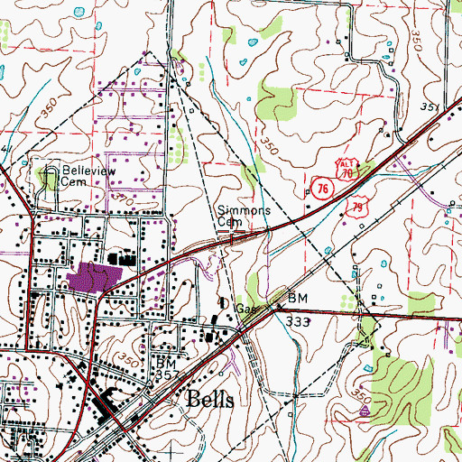 Topographic Map of Simmons Cemetery, TN