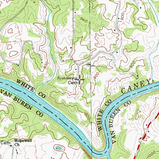 Topographic Map of Simmons Cemetery, TN