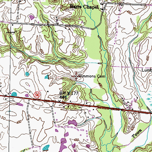 Topographic Map of Simmons Cemetery, TN