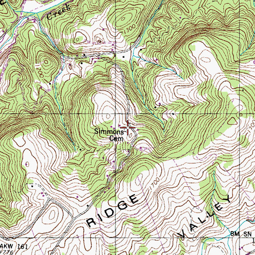 Topographic Map of Simmons Cemetery, TN