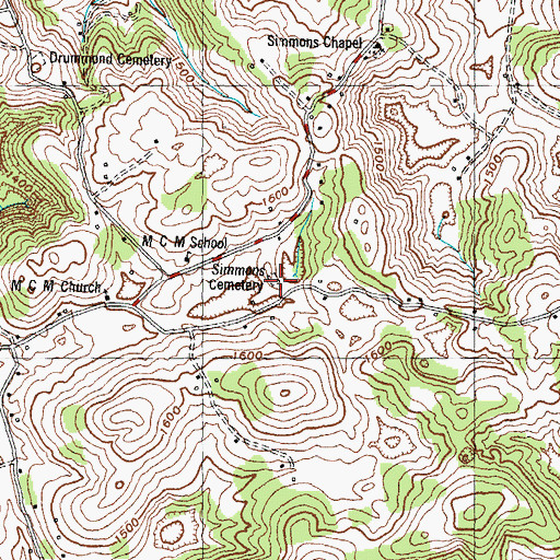 Topographic Map of Simmons Cemetery, TN
