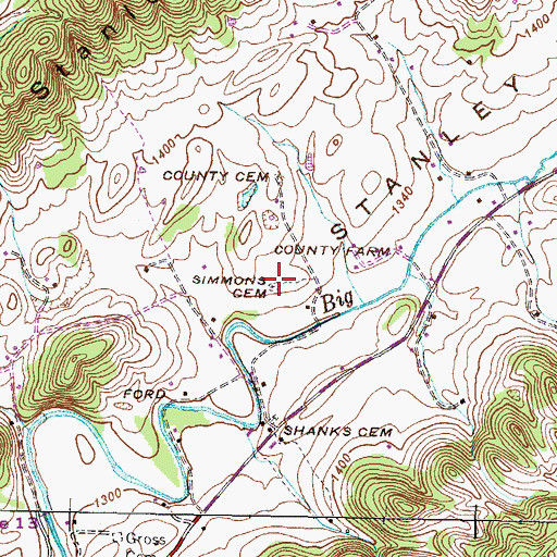 Topographic Map of Simmons Cemetery, TN