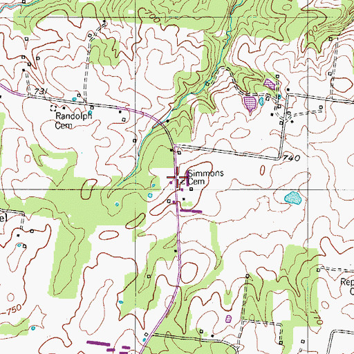 Topographic Map of Simmons Cemetery, TN