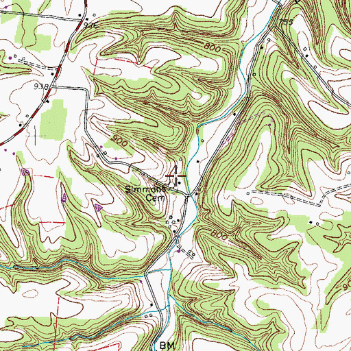 Topographic Map of Simmons Cemetery, TN