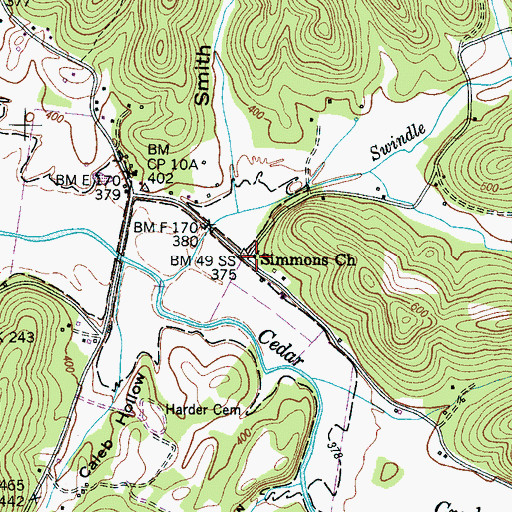 Topographic Map of Simmons Church, TN
