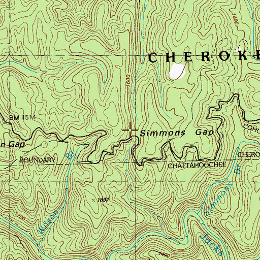 Topographic Map of Simmons Gap, TN