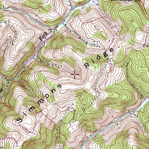 Topographic Map of Simmons Ridge, TN