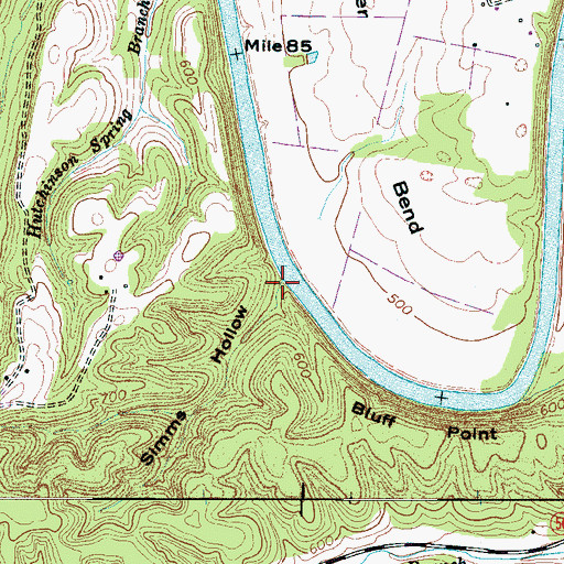 Topographic Map of Simms Hollow, TN