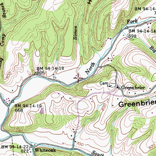 Topographic Map of Simon Branch, TN