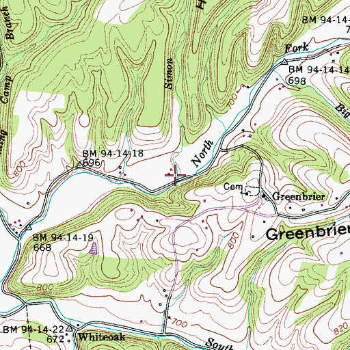 Topographic Map of Simon Branch, TN